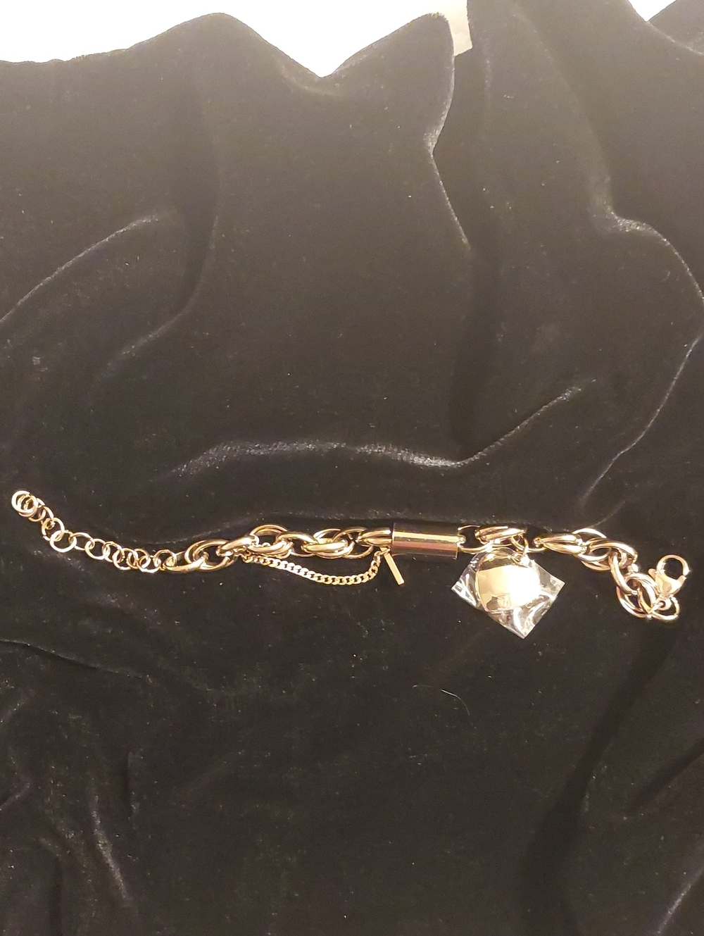 Gold-Tone Chain Bracelet with Clear Faceted Charm